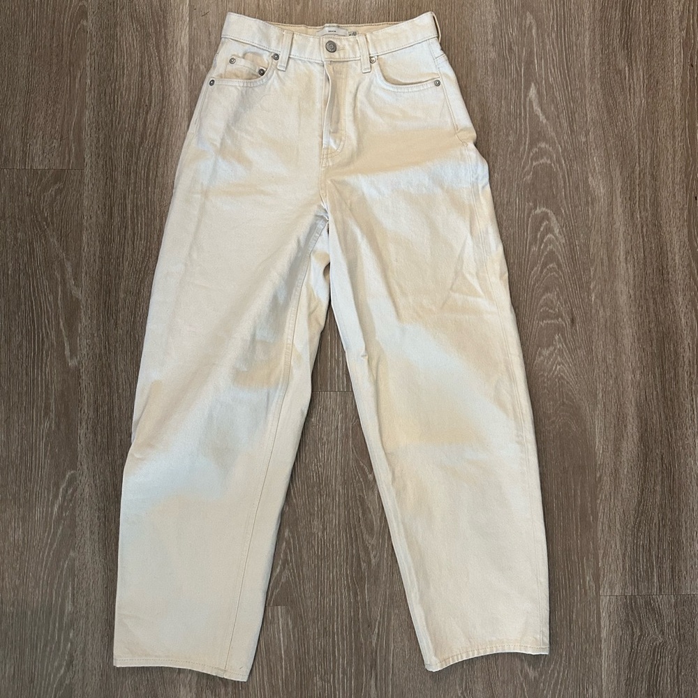 Cream Barrel Leg High Waisted Jeans